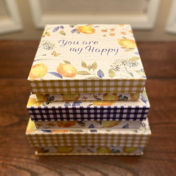 Farmhouse Blue & Yellow Lemon Storage Nesting Box - Picture 4 of 16